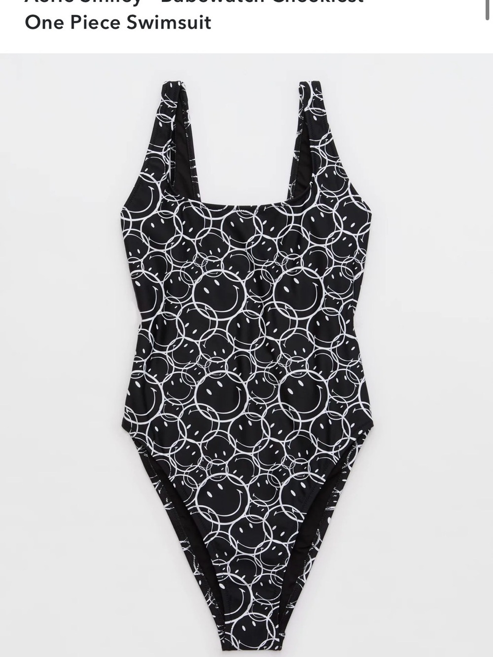 Aerie Black One-Piece Swimsuit with White Circle Pattern size M